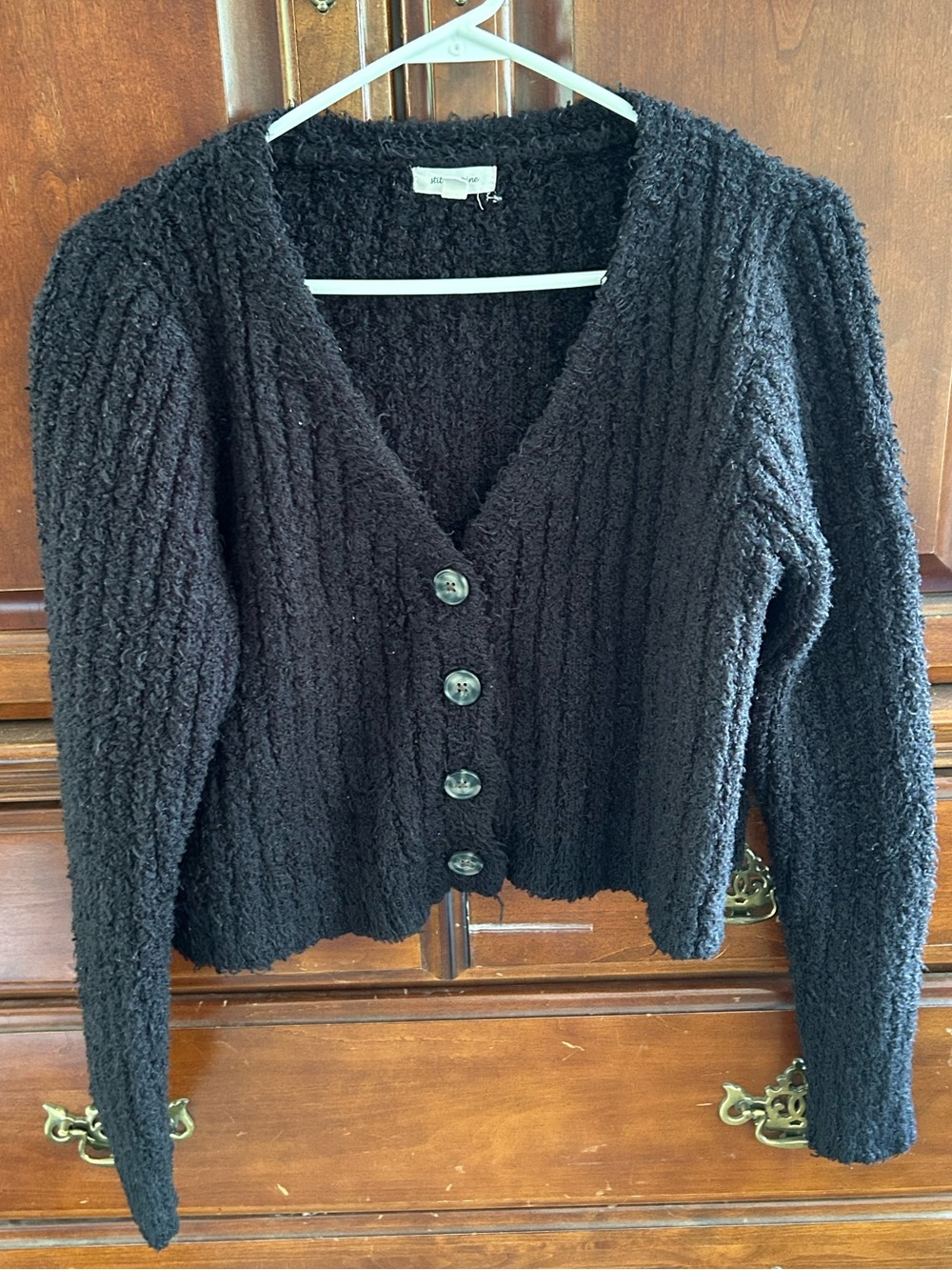 Cozy Black Button-Front V-Neck Cardigan